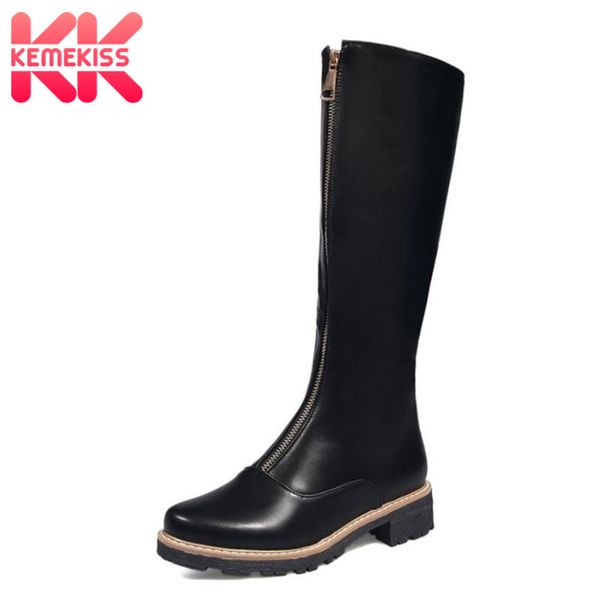 

kemekiss knee high boots for women winter warm non-slip shoes women fashion zipper female straight mujer zapatos size 33-43, Black