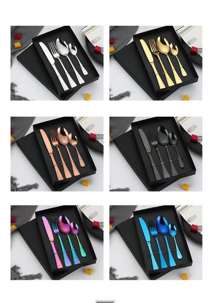 

1set cutlery knives sets blue tableware set stainless steel cutlery portable silverware kits forks knives spoons set xb 061