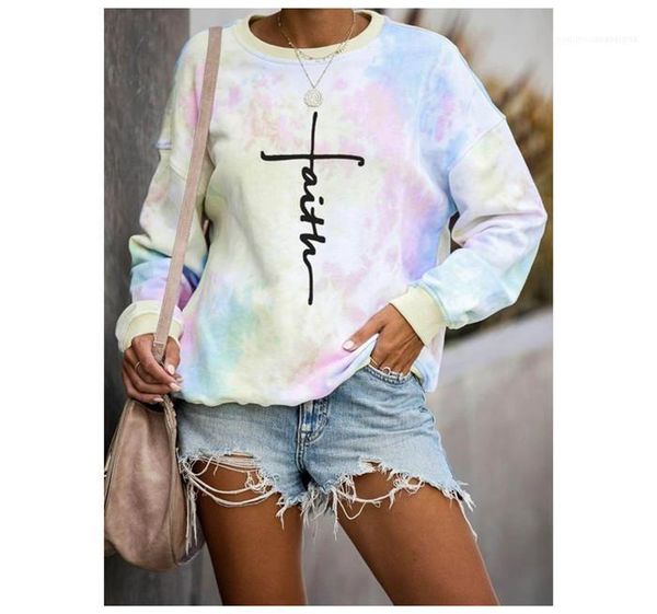 

women letter loose hoodies tie dye long sleeve crew neck casual sweatshirts famale pullover clothes, Black