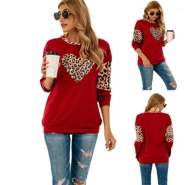 

pullover love heart leopard printed o neck sweatshirts casual female clothing autumn womens designer hoodie loose, Black