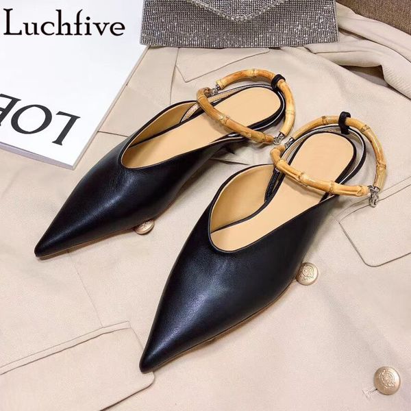 

bamboo circle leather flats pointy toe shoes woman runway mule ladies shoes black white zapatos mujer