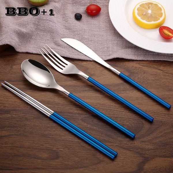 

4pcs/set steak dinnerware 304 stainless steel brown cutlery set knife fork set tableware blue wedding flatware drop shipping