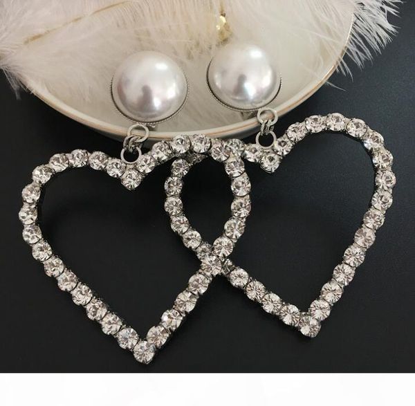 

luxury fashion women earrings with crystal pearl big heart shining cz diamond stone drop earrings jewelry wedding gift quality, Golden