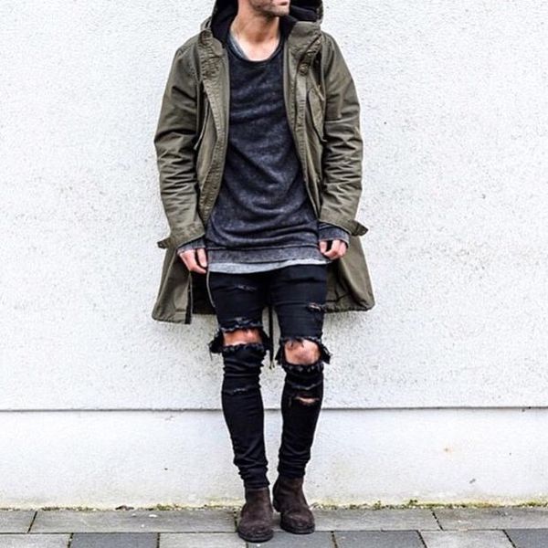 

spring summer light blue & black skinny pockets designer jean zipper fly pencil pants high street washed mens hole jeans