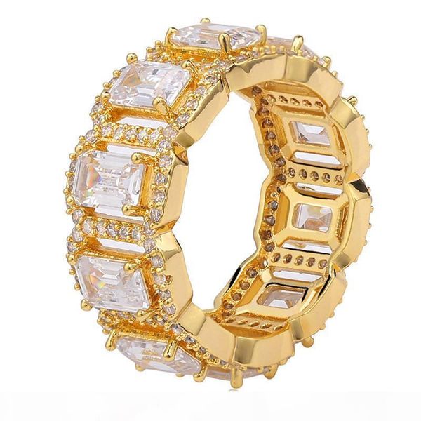 

iced out rectangular zircon hip hop mens ring gold silver big cz bling charm designer jewelry, Golden;silver