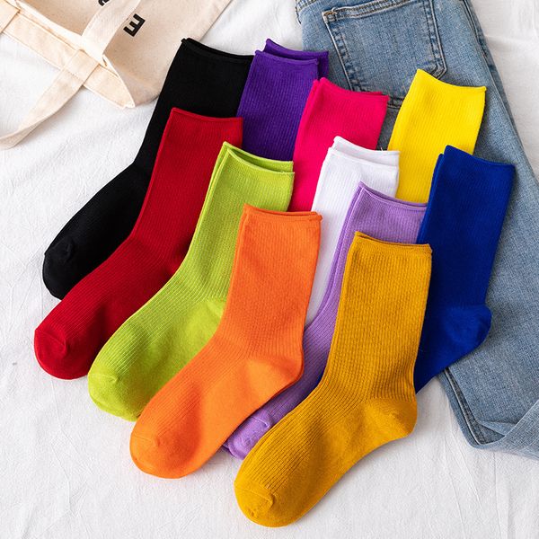 

socks & hosiery japanese harajuku style solid color women streetwear autumn winter black and white funny cotton for mujer 121002, Black;white