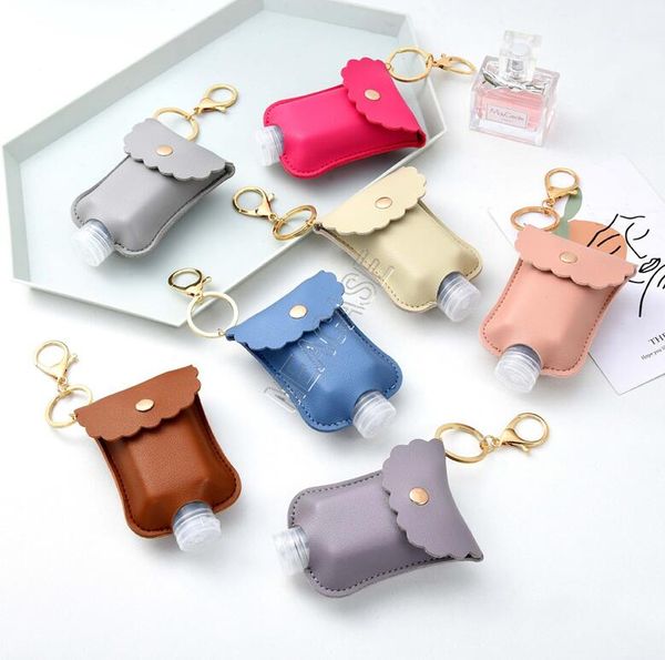 

60ml hand sanitizer bottle with pu leather holder cover sleeve bag 2pcs/set protable travel bottles keychains key chain pendent charm d9201, Blue