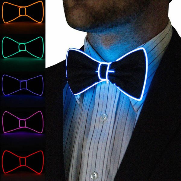 

2020 new men's bow tie men led wire necktie bowtie luminous flashing light up bow tie for club party, Black;gray