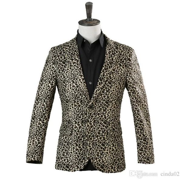 

leopard print blazer men stage jacket spring one button dance costumes mens blazers, White;black