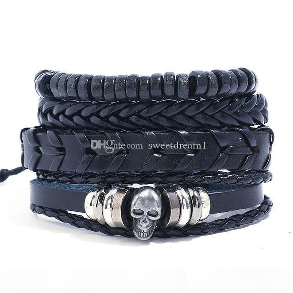 

скелет pu браслеты кожа череп браслет punk многослойные тканые браслет для женщин человек diy мода аксессуары, Golden;silver