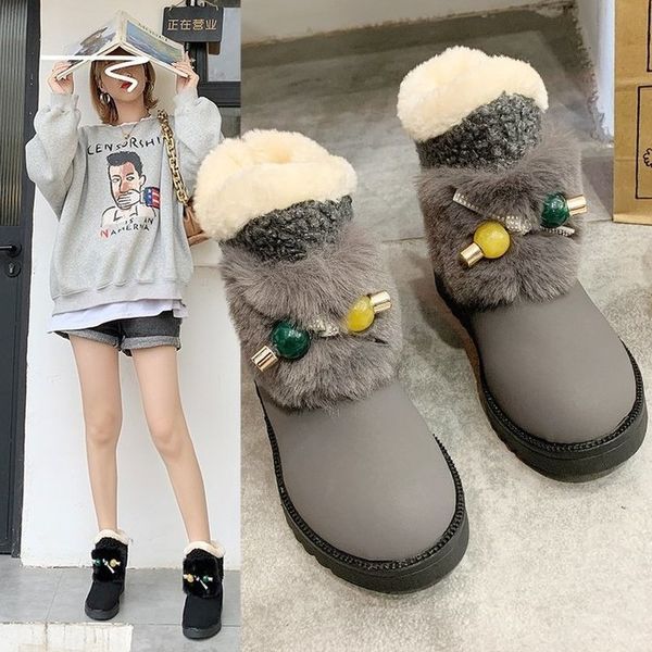 

snow boots women shoes warm plush fur ankle boots winter female slip on flat casual shoes waterproof ultralight footwear m1562, Black