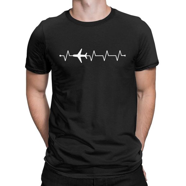 

funny airplane pilot heartbeat t-shirt men round neck cotton t shirts aviation short sleeve tees gift idea clothing