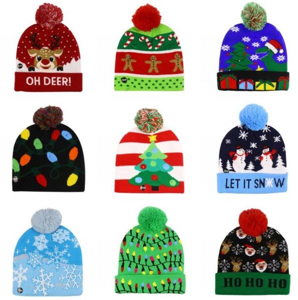 

dhl ups led light knitted christmas hat adults kids new year xmas luminous hat merry christmas party light beanie sweater hats