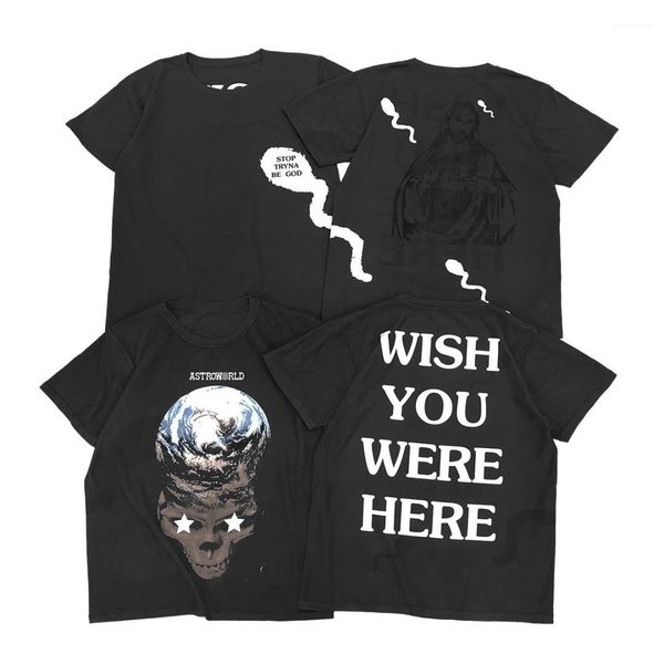 

tees fashion crew neck double side wear casual clothing travis scott mens summer tshirts jesus skeleton all side print short sleeve, White;black