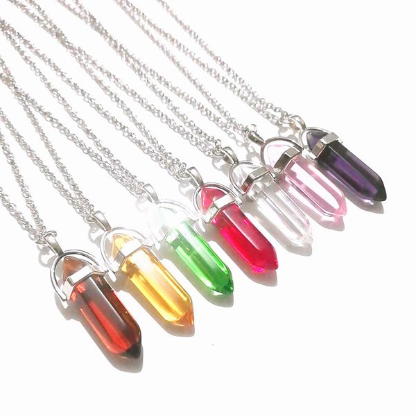 

glass bullet shape hexagonal prism necklace jewelry for women men mki, Silver