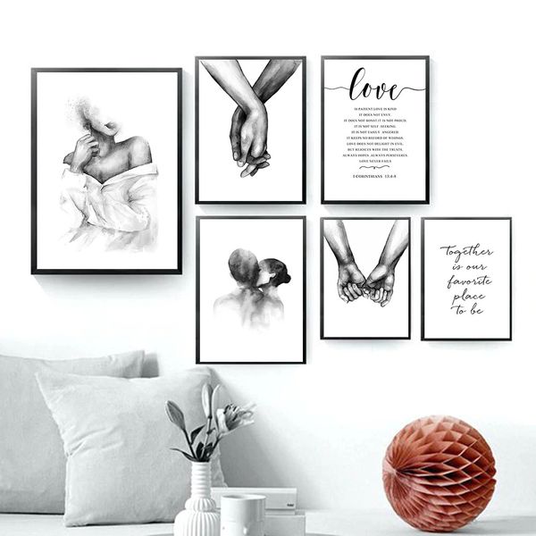 

minimalist art poster black and white wall art painting holding hands canvas prints quote wall pictures for living room decor