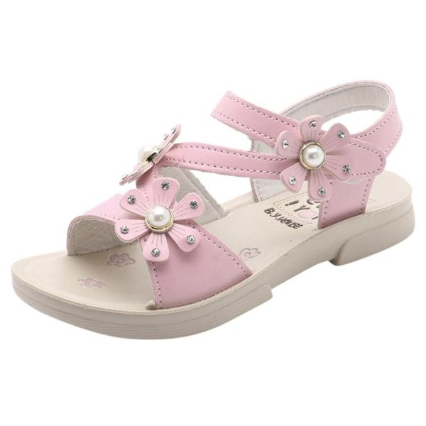 

children sandals shoes summer girls bohemian casual flower sandals princess flat shoes pink with flowers fashion, Black;red