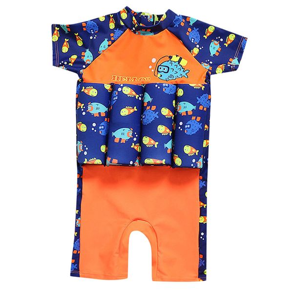 

children detachable buoyancy floating swimwear zipper back training bathing suit safe learning lesson protective float swimsuit, Black