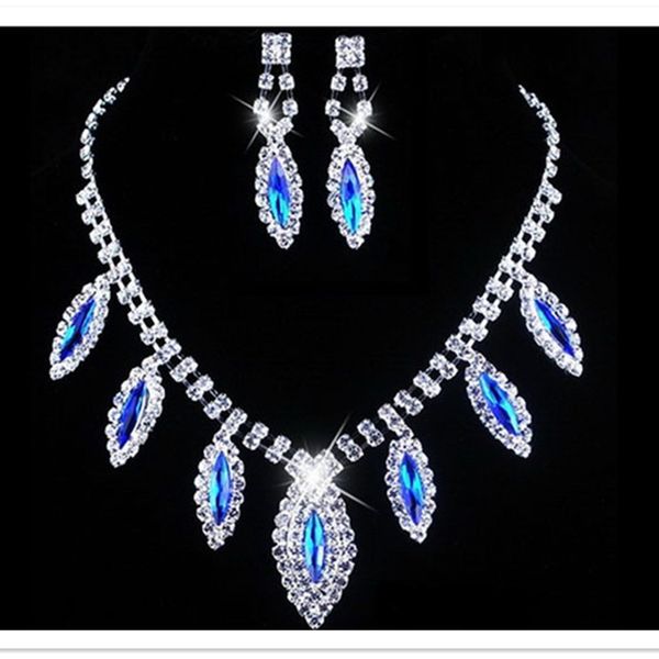 

new products bridal jewelry crystal diamond sapphire multi style necklace earrings two-piece set high-end crystal jewelry set, Black;yellow