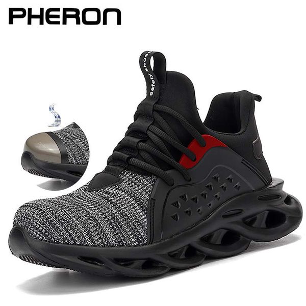 

boots safety sneaker men fashion lightweight breathable outdoor steel toe cap anti-smashing protective work shoes zapatos hombre, Black