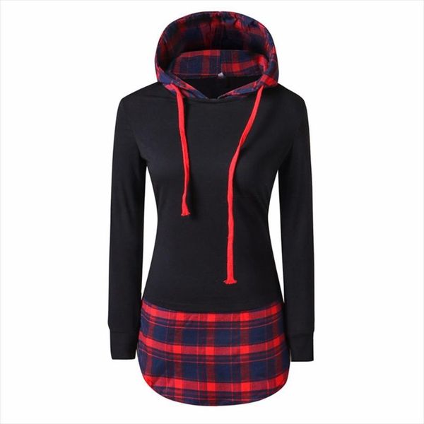 

manubeau spring fashion women hoodies sweatshirt long sleeve pullovers patchwork hoodie spliced plaid sweatshirt femme, Black