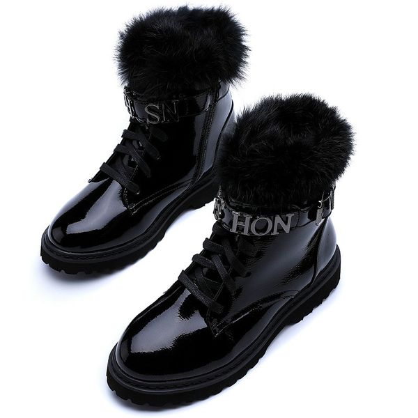 

fashion true hair superior quality women boots lace up boots women ankle fur winter warm shoes european size, Black