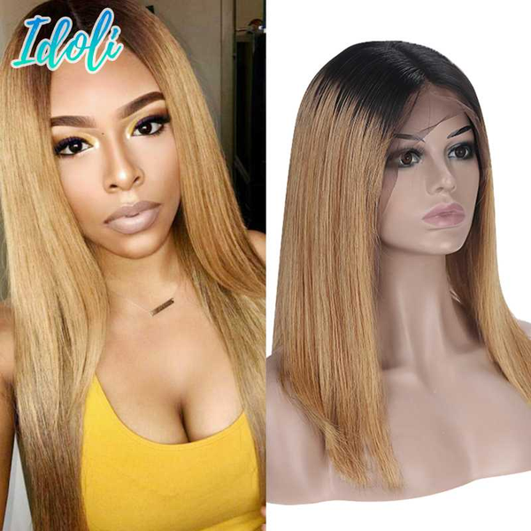 

lace wigs idoli hair ombre human wig 13x4 front brazilian straight color 1b/27#, Black;brown