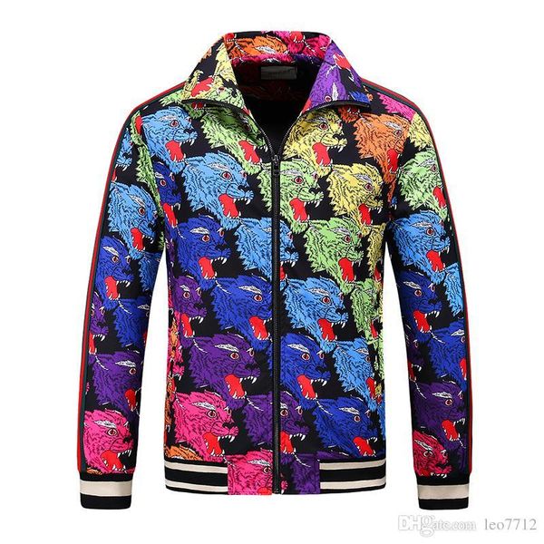 

18ss italian design brand coat rainbow leopard print g jacket ribbed piping leopard jacquard men's g jacket men's jacket, Black;brown
