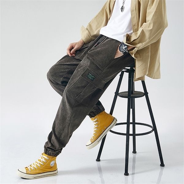 

2020 spring autumn plus size corduroy cargo pants men joggers hip hop baggy pants streetwear trousers 6xl 7xl 8xl, Black