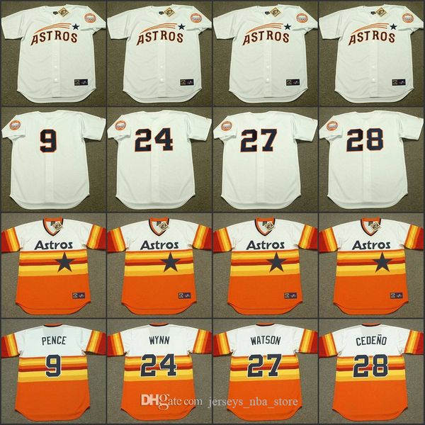 

houston 49 larry dierker 24 jimmy wynn 28 cesar cedeno 27 bob watson 9 hunter pence baseball jersey stitched, Blue;black
