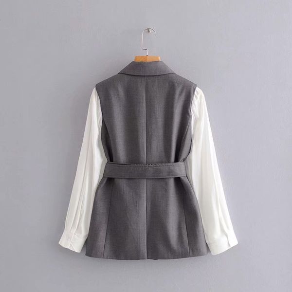 

Women's Coat Autumn 2020 Top New Fashion High Quality Waist - Hugging Long - Sleeved Fake Two Shirt Vests Casual Style Size :S-L