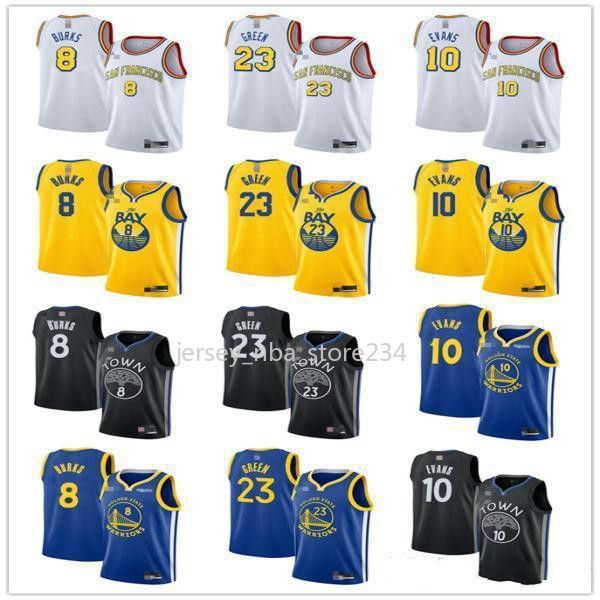 

mens womens youth golden state warriors 8 alec burks 23 draymond green 10 jacob evans blue custom basketball jerseys, Black;red