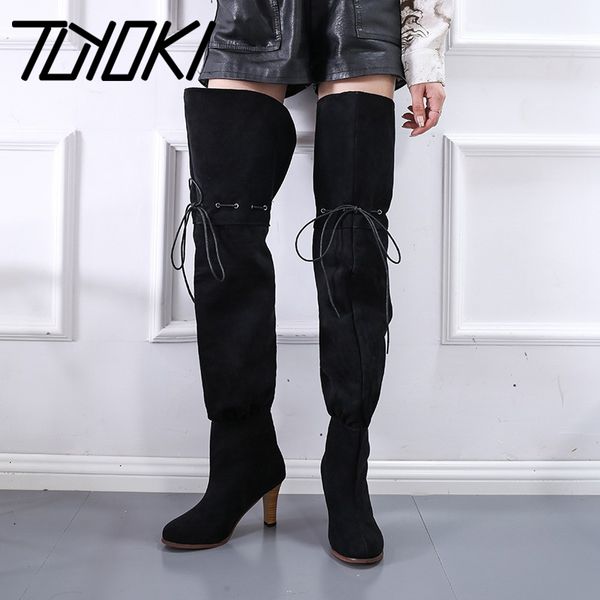 

tuyoki women over the knee high boots winter warm designer shoes women long boots round toe club stylish footwear size 35-43, Black