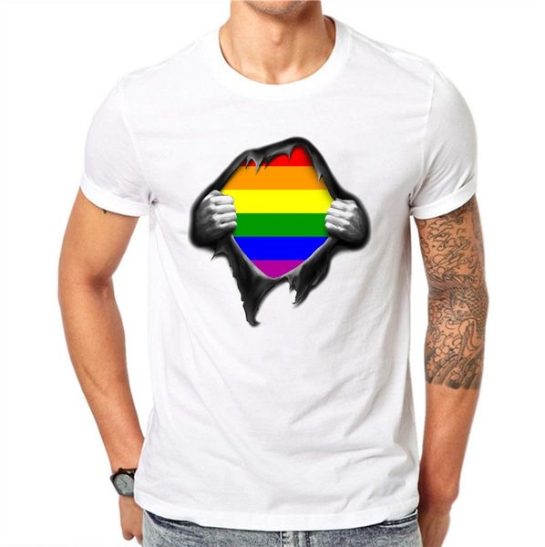 

100% men t shirts fashion 3d tearing design short sleeve casual rainbow printed t-shirt novelty summer tee