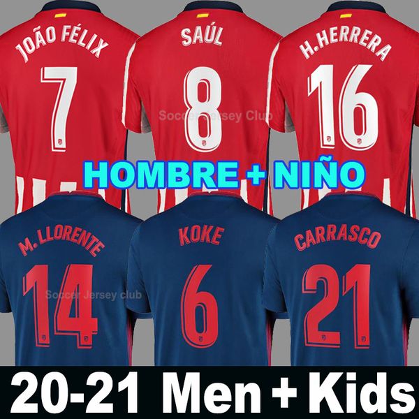 

20 21 atletico joao felix de madrid away soccer jerseys 2020 2021 koke saul m. llorente football shirt kits men + kids camiseta de futbol, Black;yellow