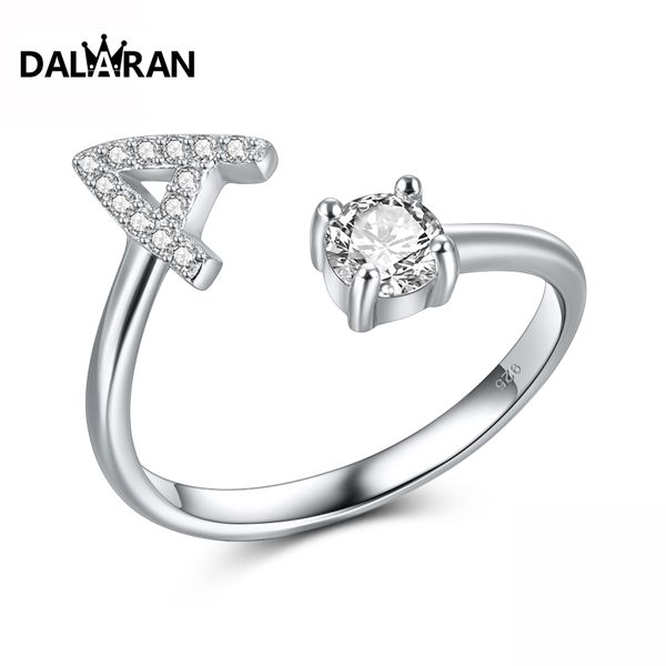 

dalaran 925 sterling silver opening rings for women creative letter sparkling round cz wedding ring fashion fine jewelry, Golden;silver