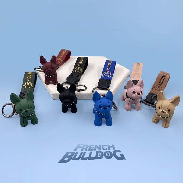 

creative french fighting dog cartoon key chain doll car key chain female bag pendant resin couple must-have ing, Silver