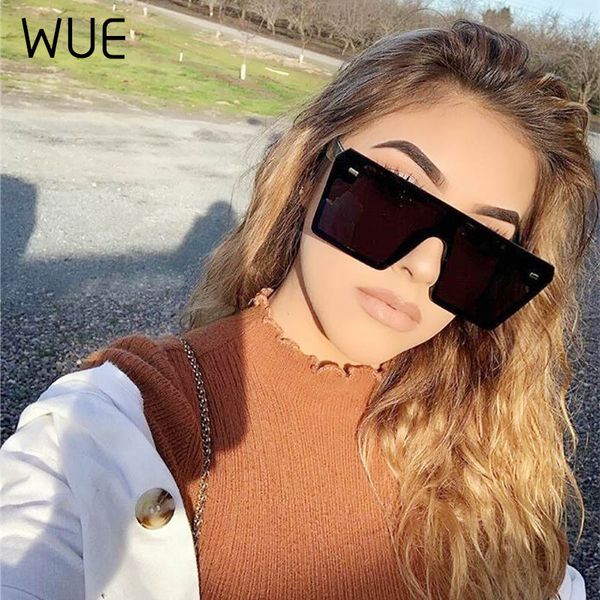 

wue2020flat oversize square sunglasses women fashion retro gradient sun glasses men blue big frame vintage eyewear uv400, White;black