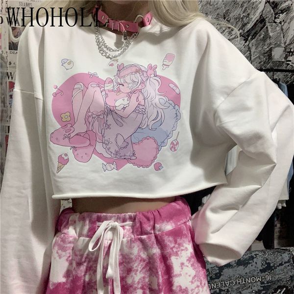 

women's crop sweatshirt girls female casual lovely girl cartoon print hoodies long sleeve pullover 2020 summer autumn, Black