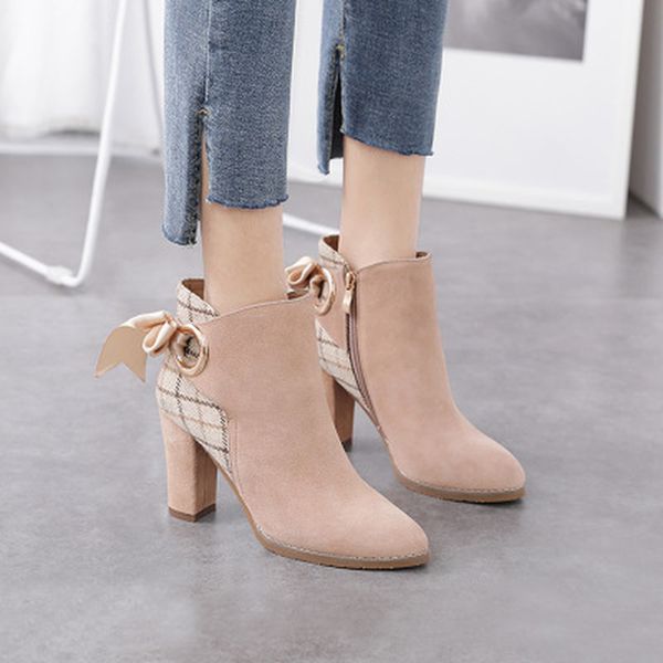 

new 2020 fashion spring autumn platform ankle boots women thick heel platform boots ladies worker black big size 35-42