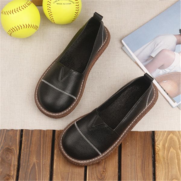 

college style literary retro round head thick-soled doll shoes comfort shallow mouth single shoes japanese flat big head, Black