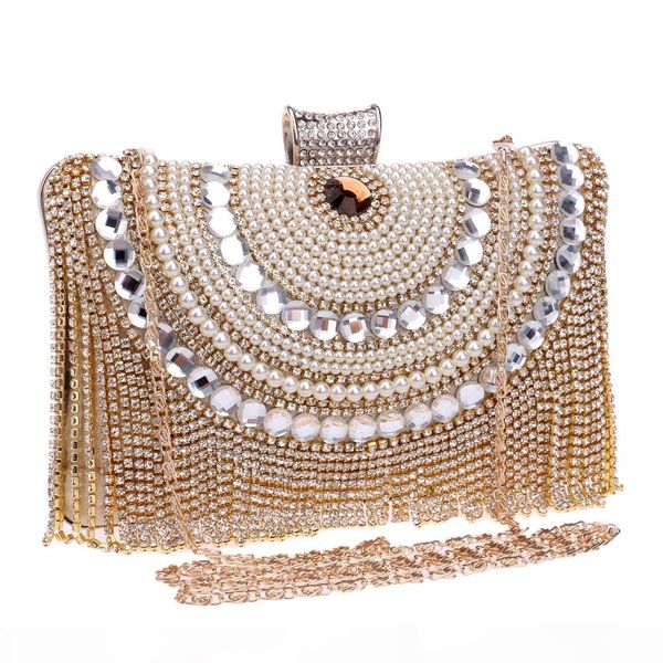 

beaded women evening bags tassel rhinestones metal day clutches evening bag diamonds shell design small purse evening bag