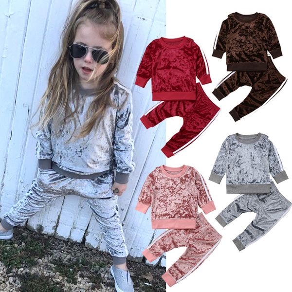 

hipac 2pcs toddler boy girl clothes sets sports outfit pleuche velvet warm clothing for winter baby girls boys stripped suit, White