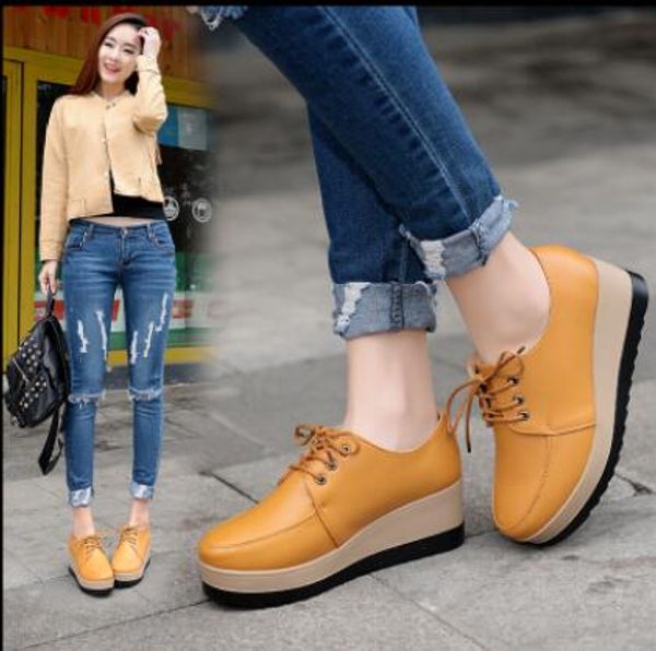 

autumn spring wild round head sneakers women leather platform shoes women casual shoes flats leather cut-outs flat, Black