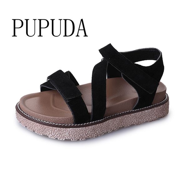 

pupuda platform sandals women comfortable flat chunky sandals women casual shoes new high heel female summer, Black