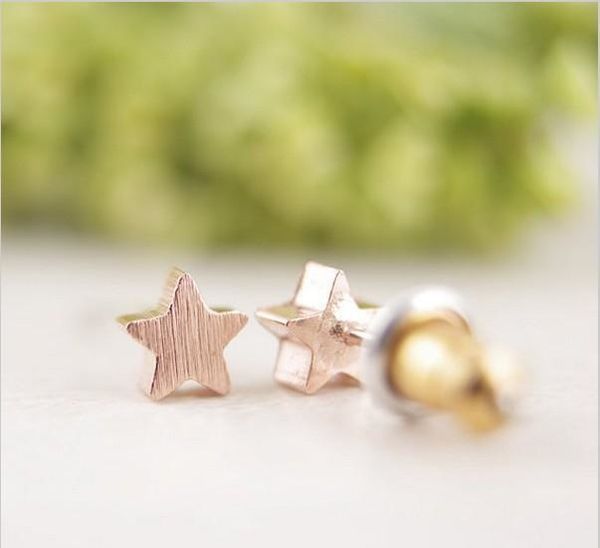 

fashion five-pointed star earring wire drawing surface stud earrings for women wholesale delicate gold and silver star01, Golden;silver