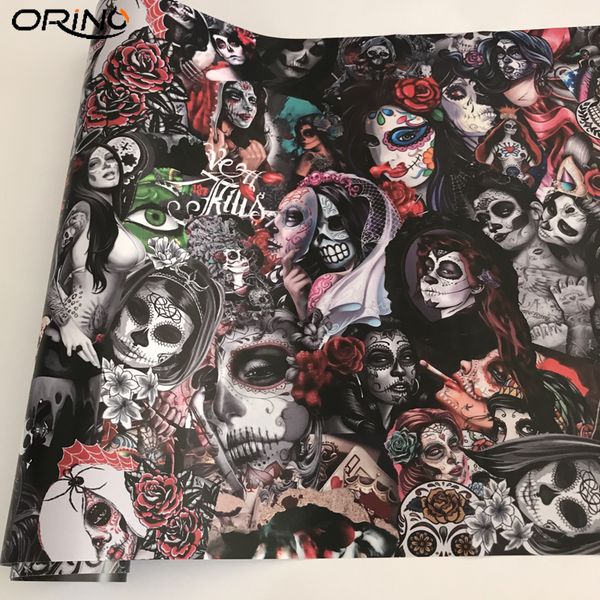

graffiti sugar skull sticker bomb sheet jdm euro drift lapmotorcycle scooter skateboard decal wrap with air release bubbles free