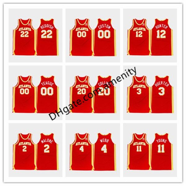 

hawks atlanta 22 reddish 11 young 15 carter 4 webb 2 malone basketball jerseys cam trae vince moses spud torch red icon jersey, Black