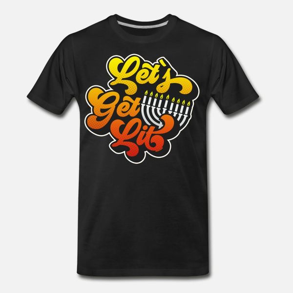 

let's get lit hanukkah menorah t shirt men designer tee shirt plus size 3xl normal cute funny summer normal shirt