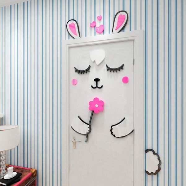 

cute stick figure rabbit door sticker for kid room 3d acrylic door wallpaper 1pc kindergarten door decoration adesivo porta